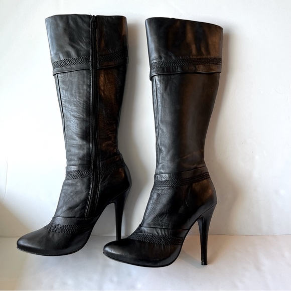 Aldo Black Leather Tall Heeled Boots Size 37 - Picture 4 of 15